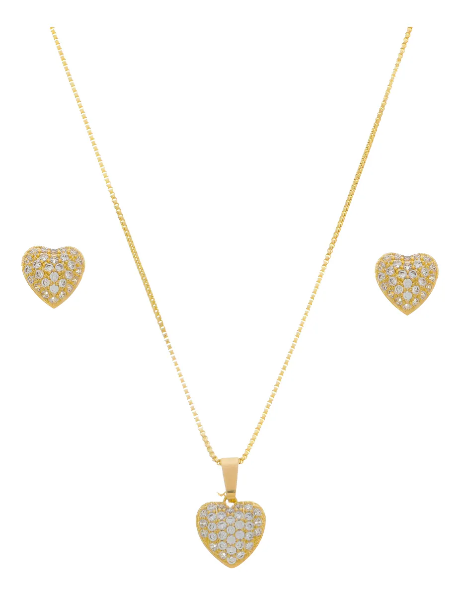 Conjunto Colar Brinco Coração Banhado Ouro 18k