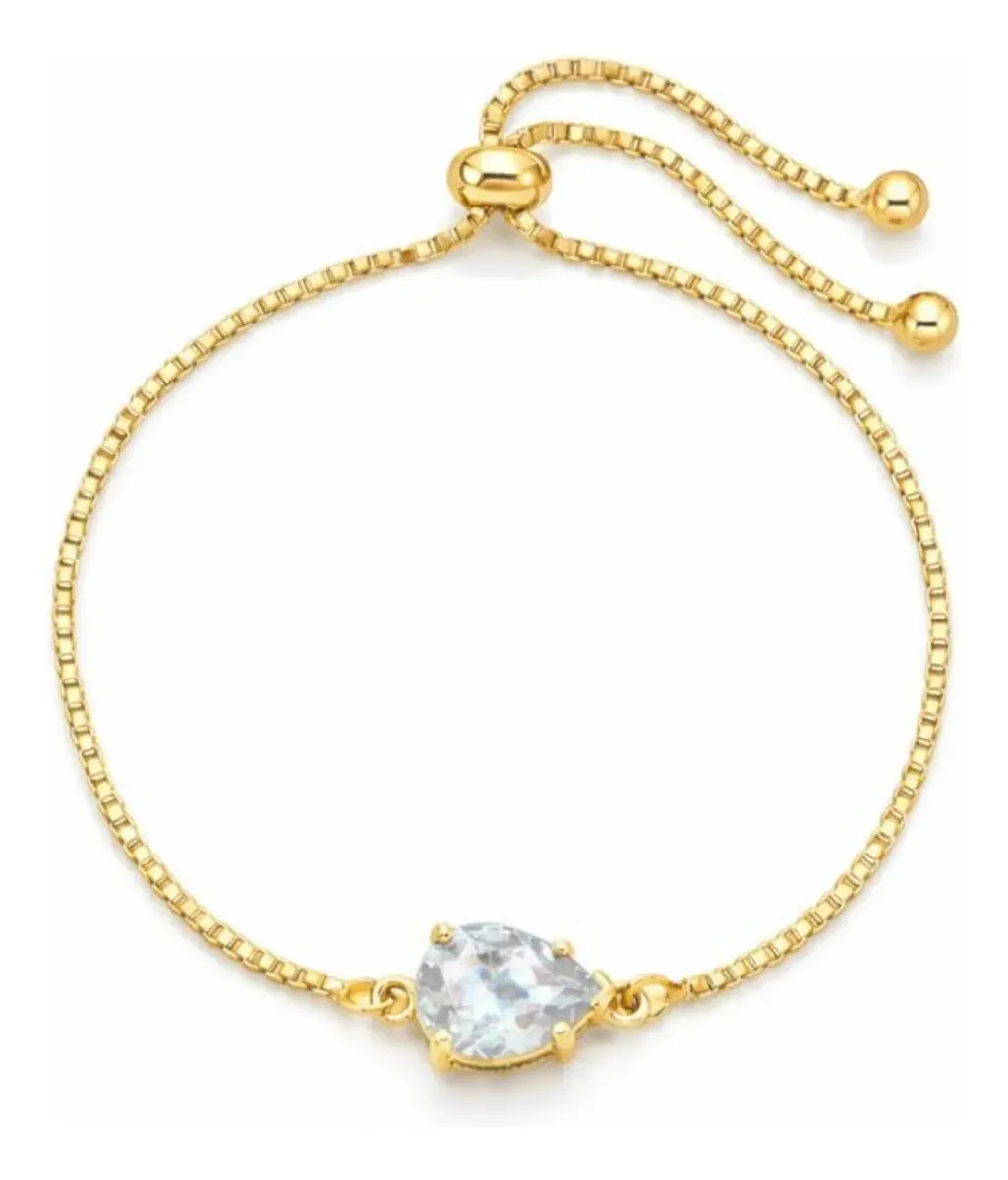 Pulseira Regulável Gota Zircônia Cristal Banhado A Ouro