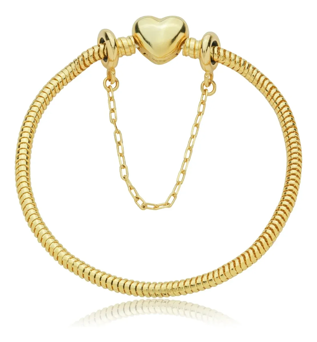 Pulseira Berloques Coração Com Trava Banhada A Ouro 18k