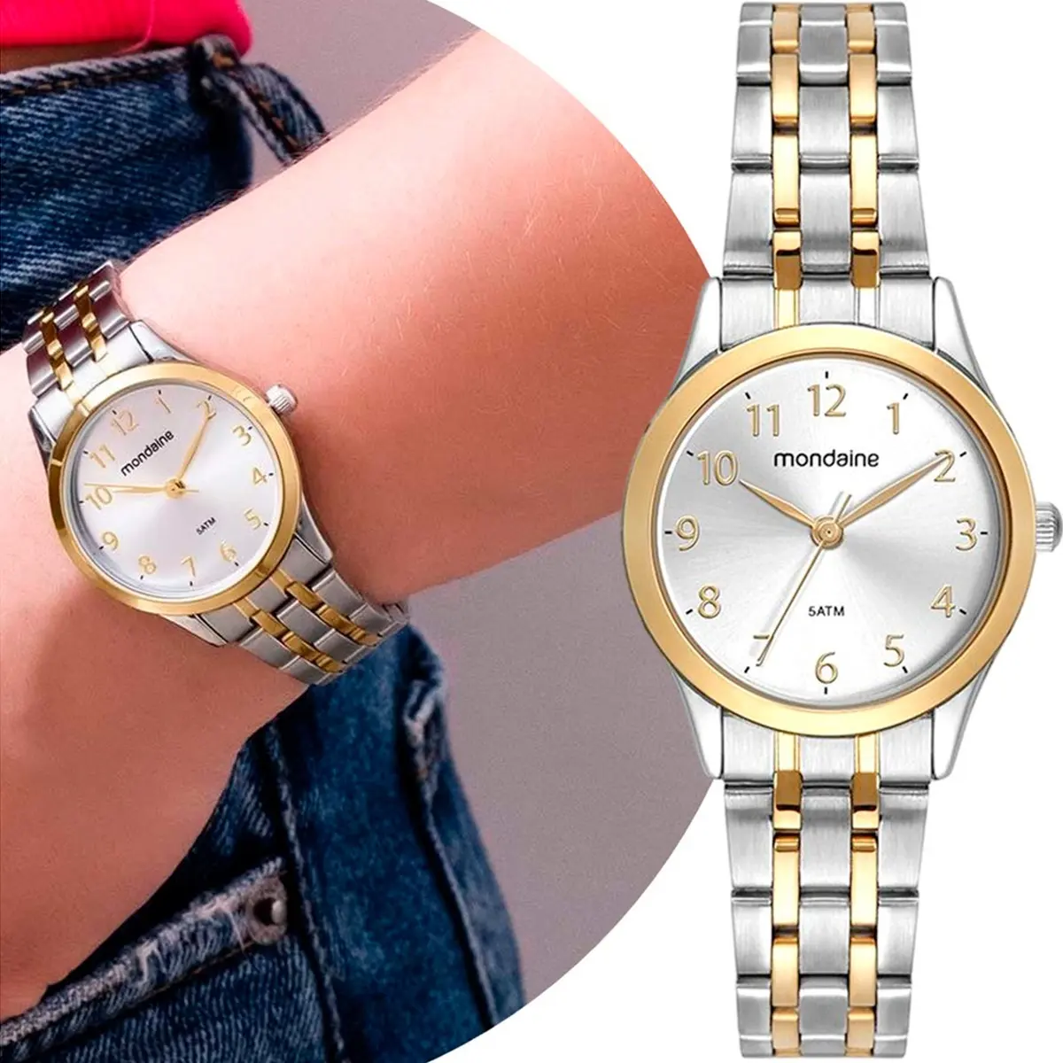 Relógio Feminino Mondaine Bicolor 28mm Prateado Dourado