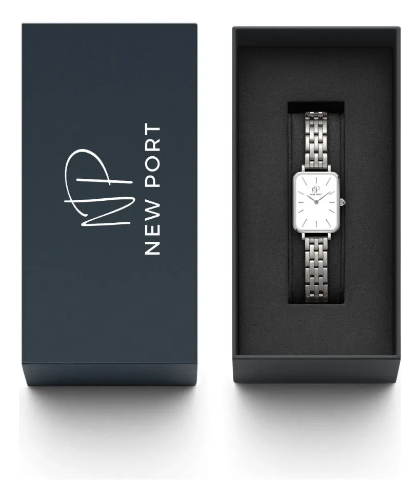 Relógio Feminino Quadrado Delicado Elegante Prata New Port